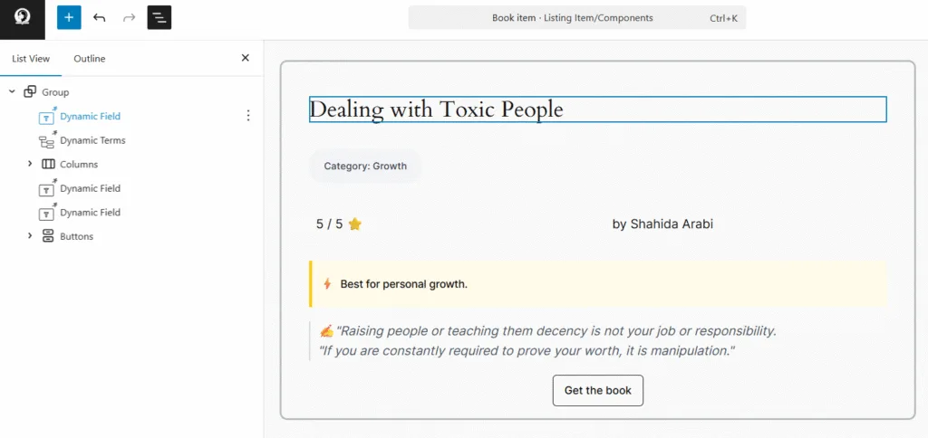 create book listing item