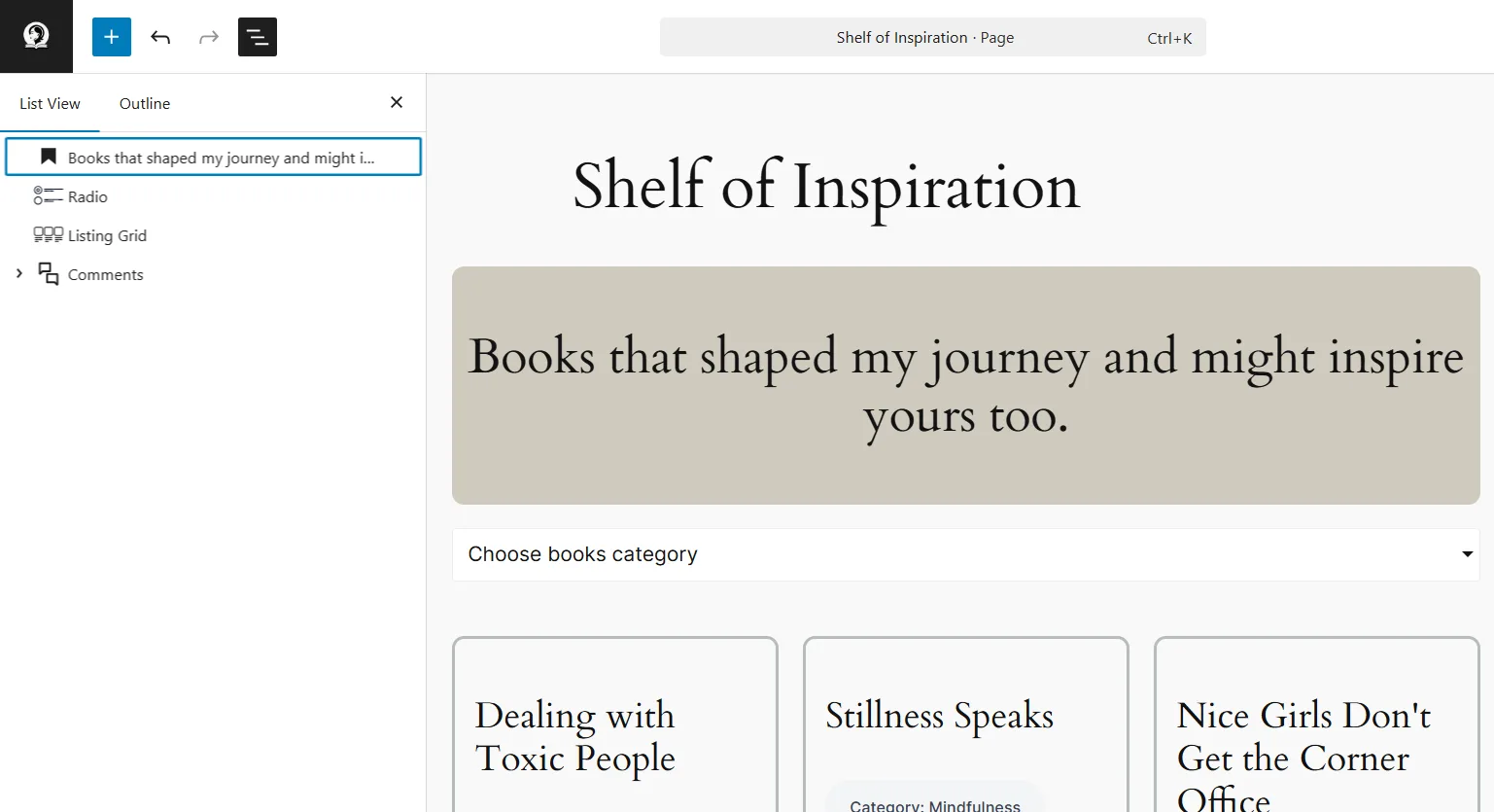 how to create books page in wordpress